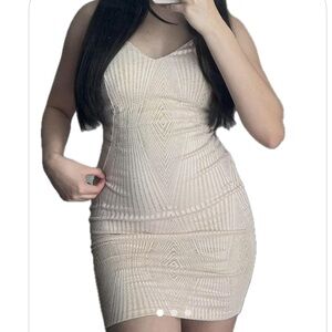 Tan crocheted sweetheart bodycon mini dress Size S